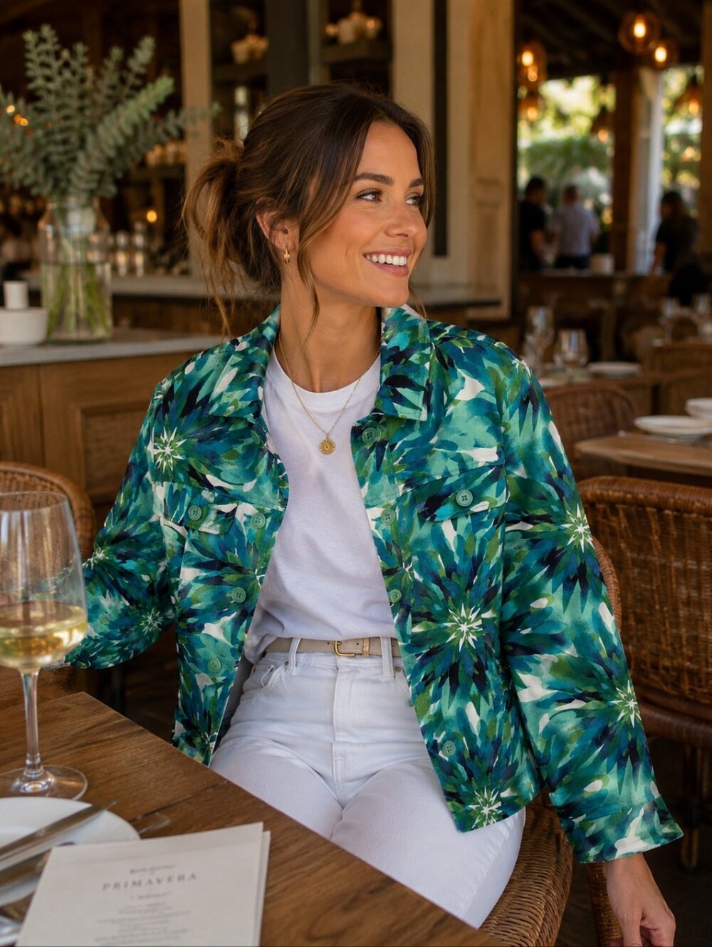 Drapers & Damons StretchTeal Floral Print Jean Jacket Size M